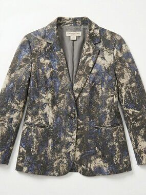 Coldwater Creek Blazer Large L Blue Gray Abstract Mineral Print Art to Wear